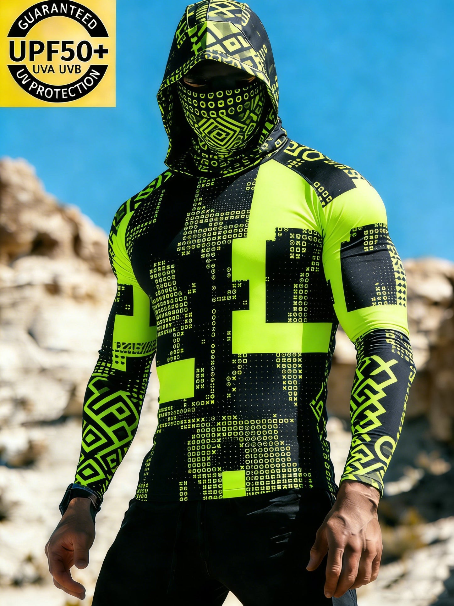 Men's Geometric Patterns Sun Protection Print Top