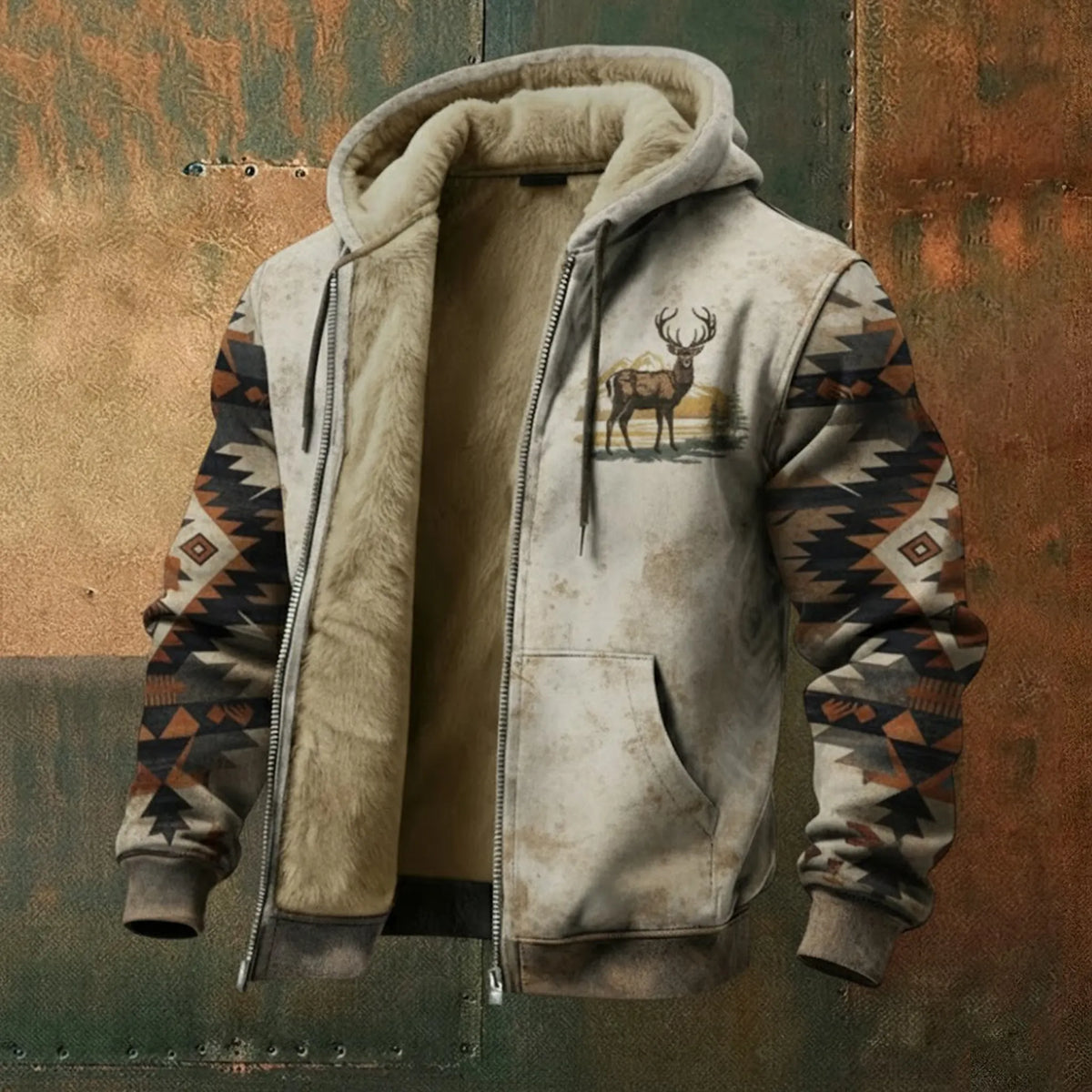Nordic Style Viking Deer Fleece Inner Lined Winter Hoodie