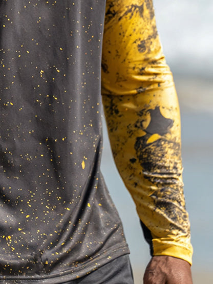 Men's Outdoor Sun Protection Breathable Cool Face Mask Hooded Printed Long-Sleeved Top