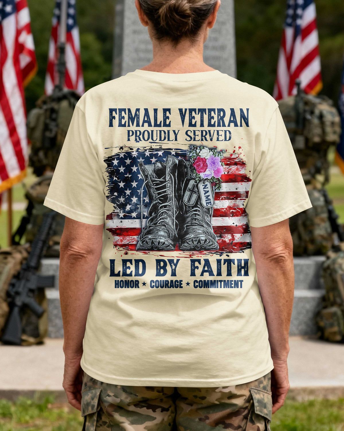 Female Veteran Proudly Served Led By Faith T-Shirt