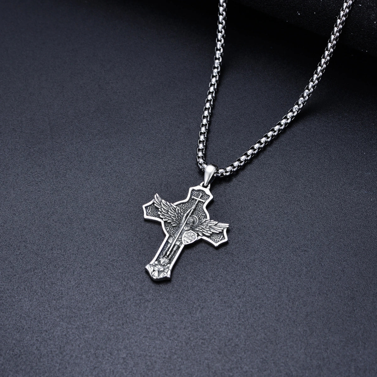 Sterling Silver Saint Michael & Shield Pendant Necklace for Men