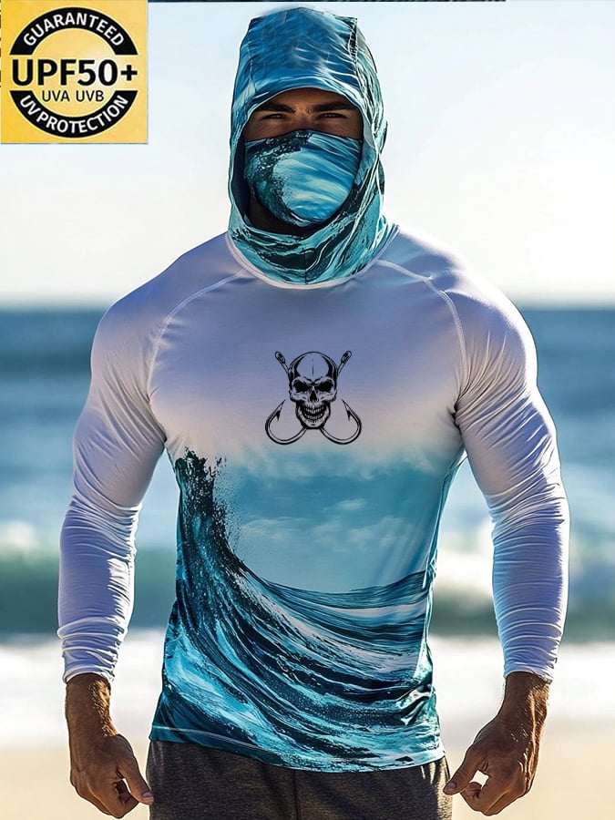 Men's Outdoor Sun Protection Breathable Cool Hooded Sun Protection Long-Sleeved Top