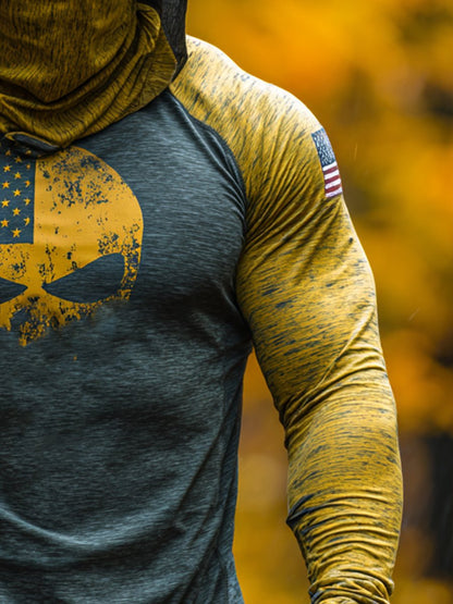 Men's Retro Outdoor Sun Protection Breathable Cooling Mask Hooded Sun Protection Long Sleeve Top