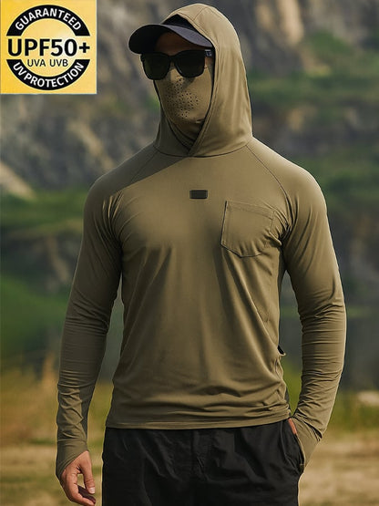 Men's Outdoor Sun Protection Breathable Cool Mask Hooded Sun Protection Long-Sleeved Top