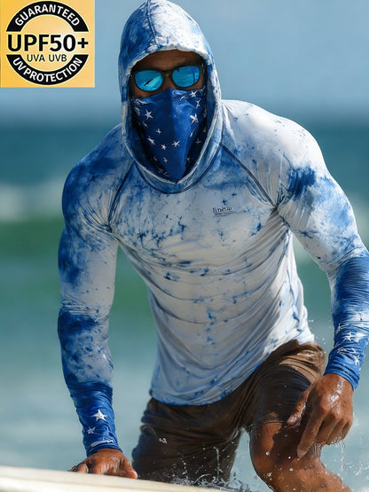 Men's Outdoor Sunscreen Breathable Cool Hooded Printed Surf Long-Sleeve Top