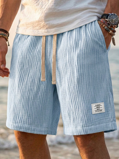 Men's Breathable Linen Loose Fit Embroidered Logo Casual Holiday Shorts