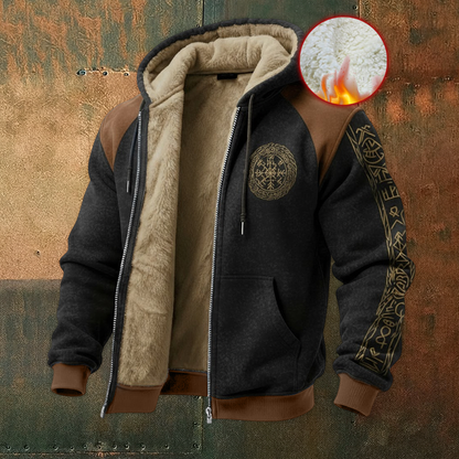 Nordic Viking Style Retro Vegvísir Casual Long-Sleeve Warm Fleece Hoodie