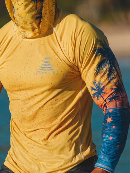 Men's Outdoor Sunscreen Breathable Cool Hooded Printed Surf Long-Sleeve Top