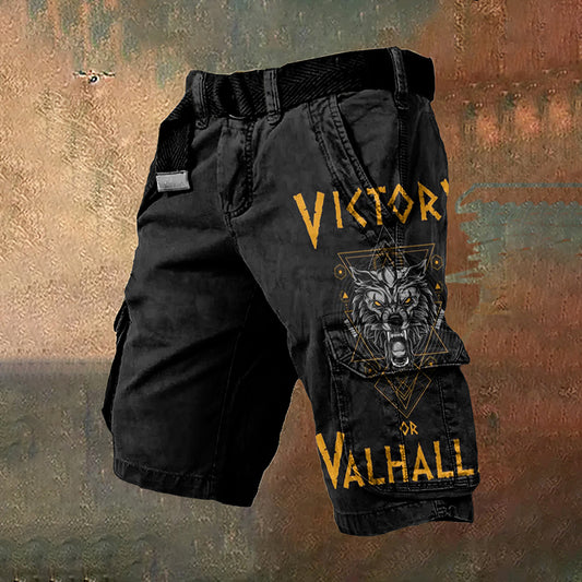 Men's Viking Victory or Valhalla Fenrir Wolf Inspired Vintage Cargo Shorts