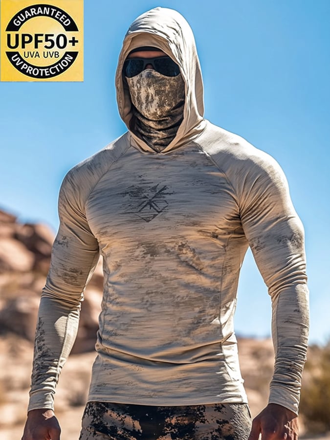 Men's Outdoor Sun Protection Breathable Cool Mask Hooded Sun Protection Long-Sleeved Top