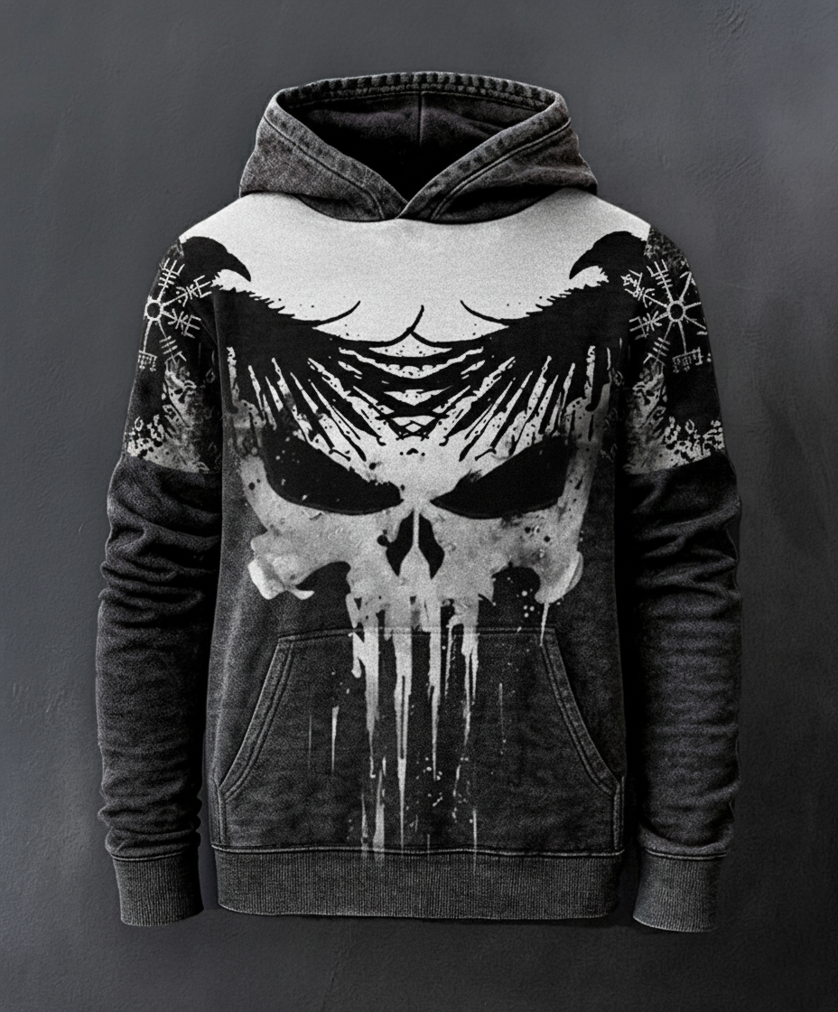 Viking Raven Skull Digital 3D Printed Unisex Casual Hoodie