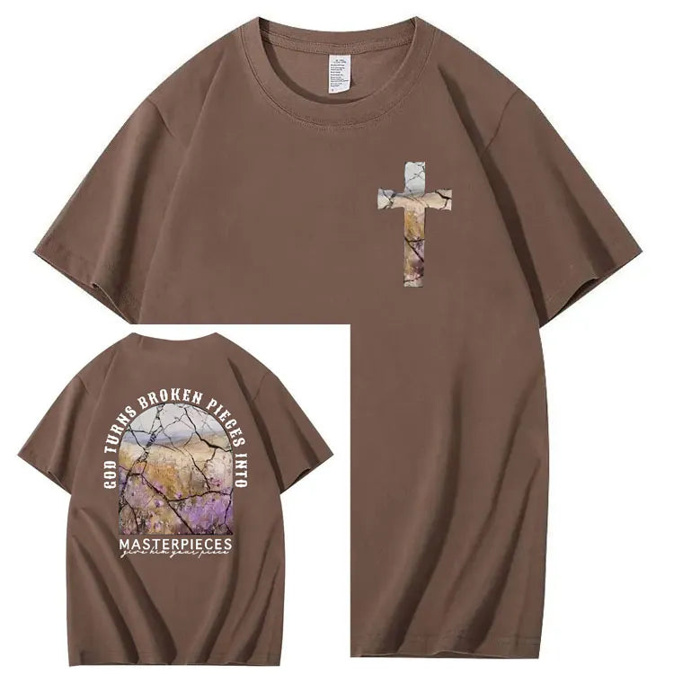 God Turns Broken Pieces Into Masterpieces Christian Pattern Crew Neck T-Shirt