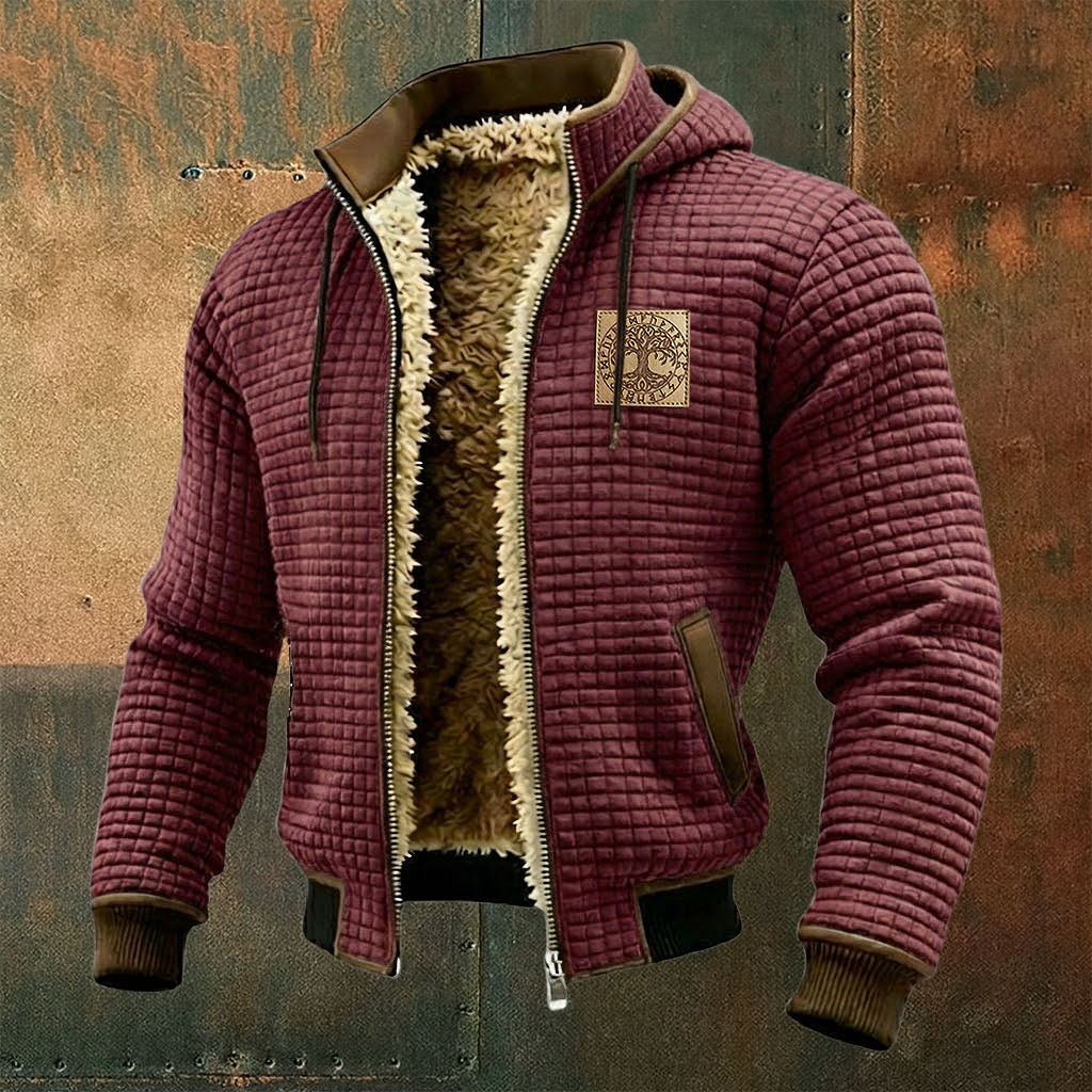 Men's Viking Thermal Grid Jacket Fleece Shearling & Structured Waffle Zip-Up Hoodie