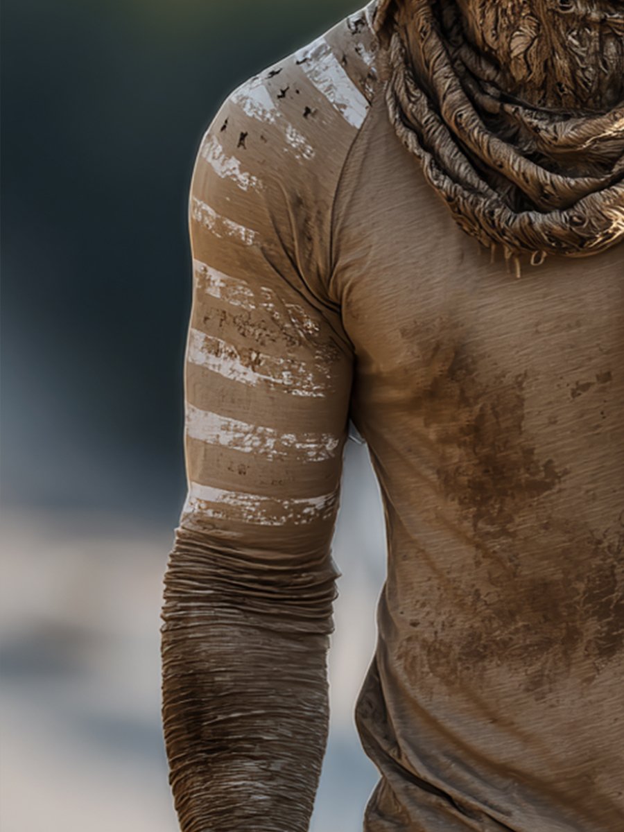 Men's Retro Skull Logo Outdoor Sun Protection Breathable Cooling Mask Hooded Sun Protection Long Sleeve Top