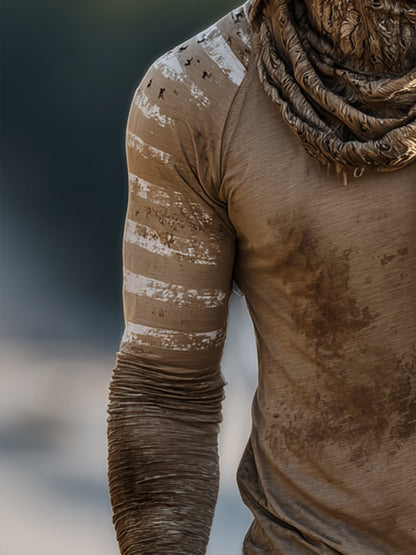 Men's Retro Skull Logo Outdoor Sun Protection Breathable Cooling Mask Hooded Sun Protection Long Sleeve Top