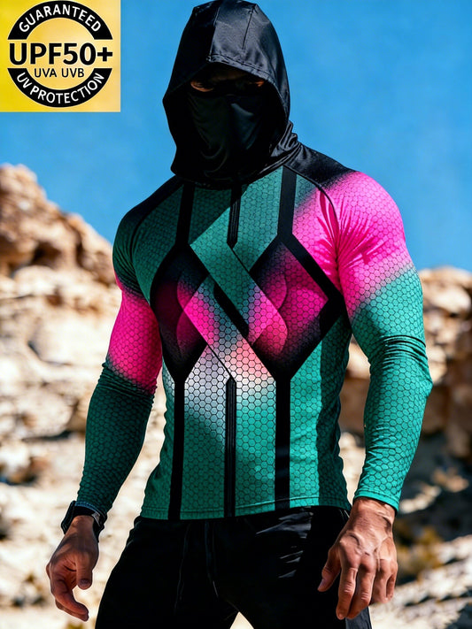 Men's Geometric Honeycomb Sun Protection Print Top