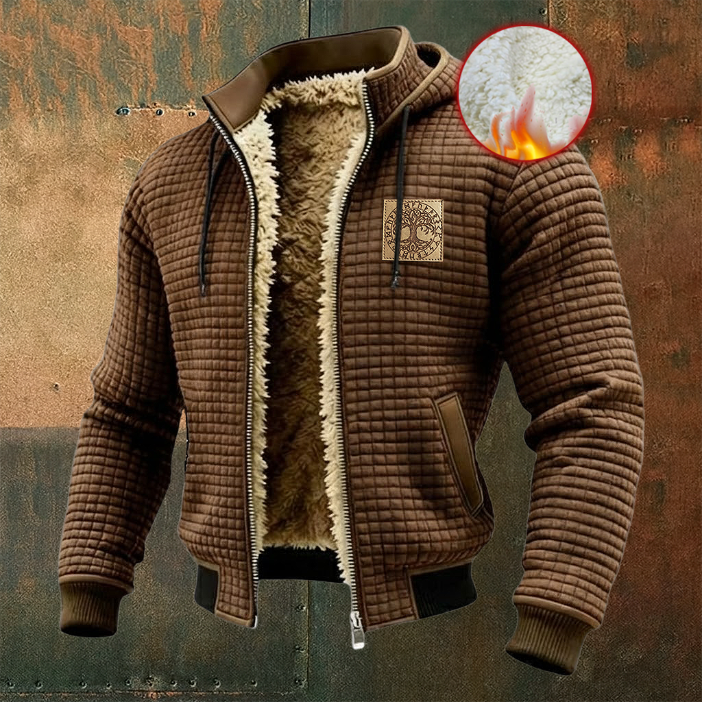 Men's Viking Thermal Grid Jacket Fleece Shearling & Structured Waffle Zip-Up Hoodie