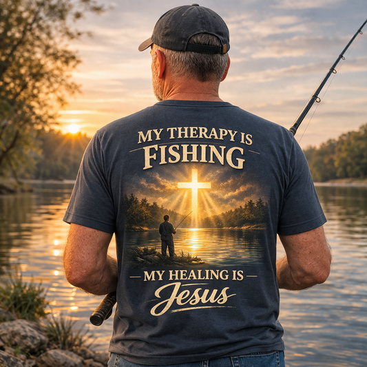 My Therapy Is Fishing My Healing Is Jesus T-Shirt