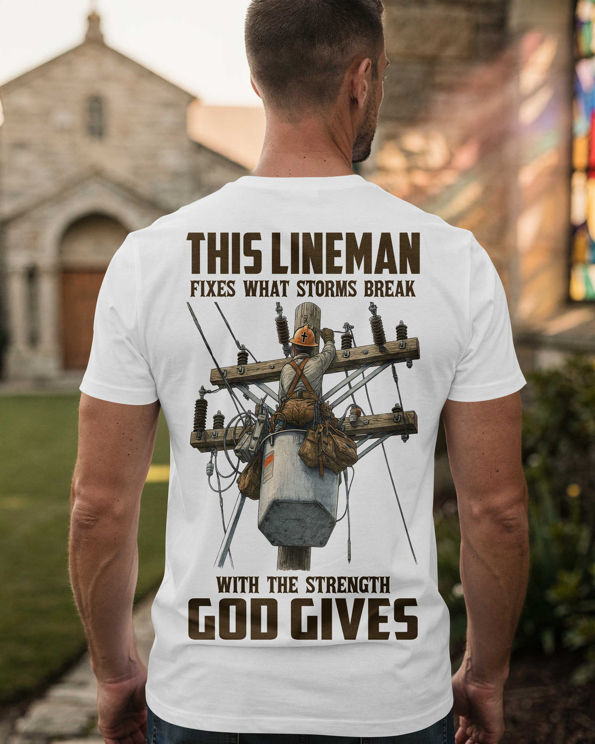 This Lineman Fixes What Storms Break With The Strength God Gives V-neck