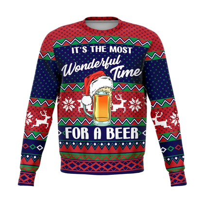 It's A Wonderful Time For A Beer Funny Unisex Ugly Christmas Sweater