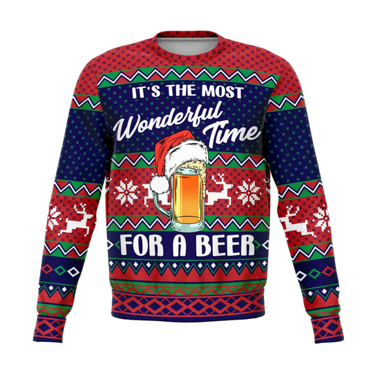 It's A Wonderful Time For A Beer Funny Unisex Ugly Christmas Sweater