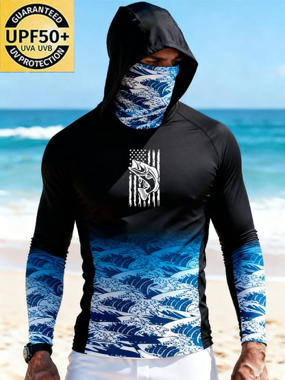 Men's Outdoor Sun Protection Breathable Cool Hooded Sun Protection Long-Sleeved Top