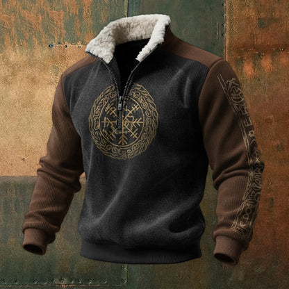 Nordic Viking Style Retro Vegvísir Fleece Collar Casual Long-Sleeve Sweatshirt