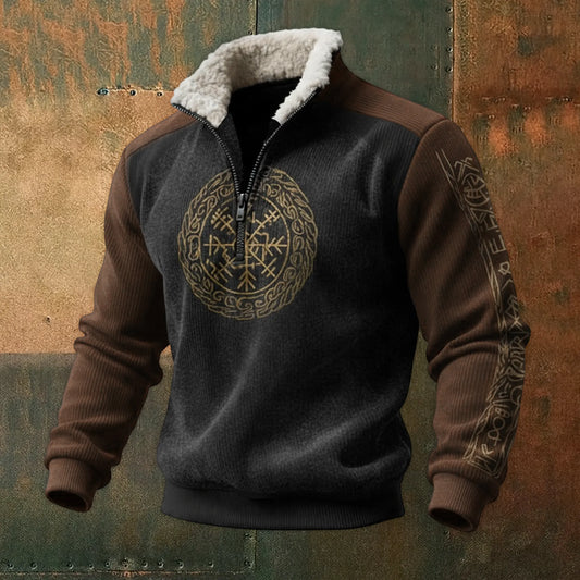 Nordic Viking Style Retro Vegvísir Fleece Collar Casual Long-Sleeve Sweatshirt