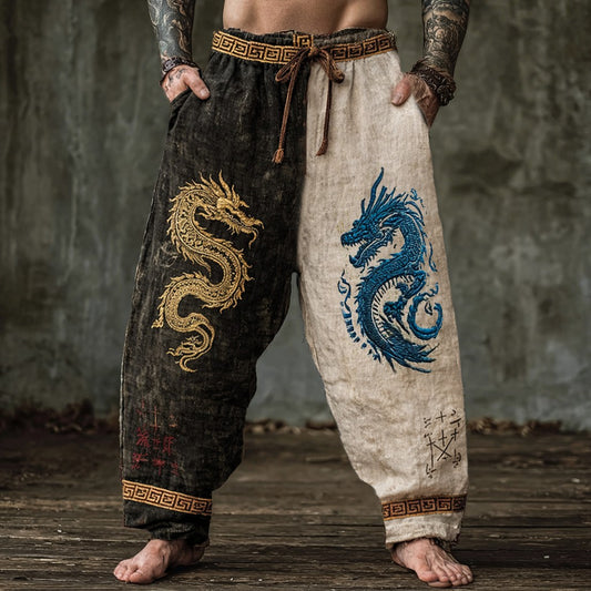 Dragon Totem Forest Vintage Distressed Linen-Cotton Pants