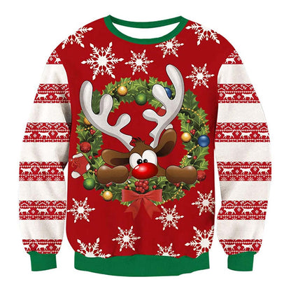 Unisex Snow Reindeer Print Crew Neck Ugly Christmas Sweatshirt