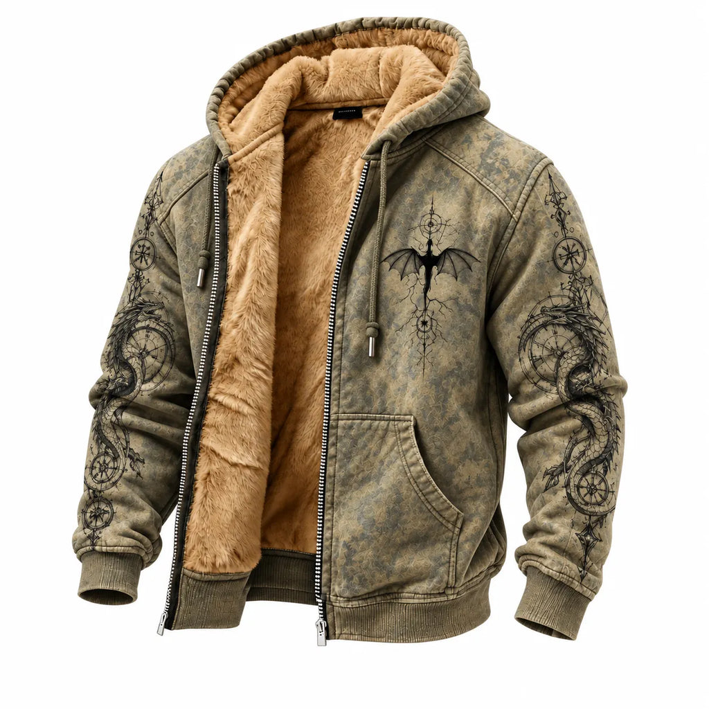 Khaki Dragon Compass Fleece Zip Hoodie