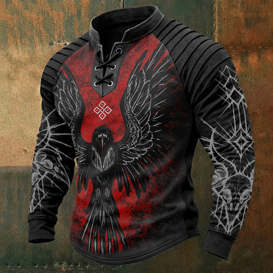 Blood-Red Crow Viking Totem Print Sweatshirt