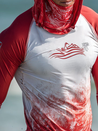Men's Outdoor Sunscreen Breathable Cool Hooded Printed Surf Long-Sleeve Top