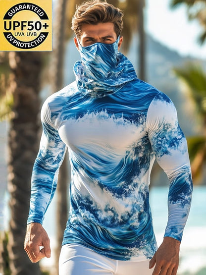 Men's Outdoor Sun Protection Breathable Cool Mask Beach Hooded Sun Protection Long-Sleeved Top