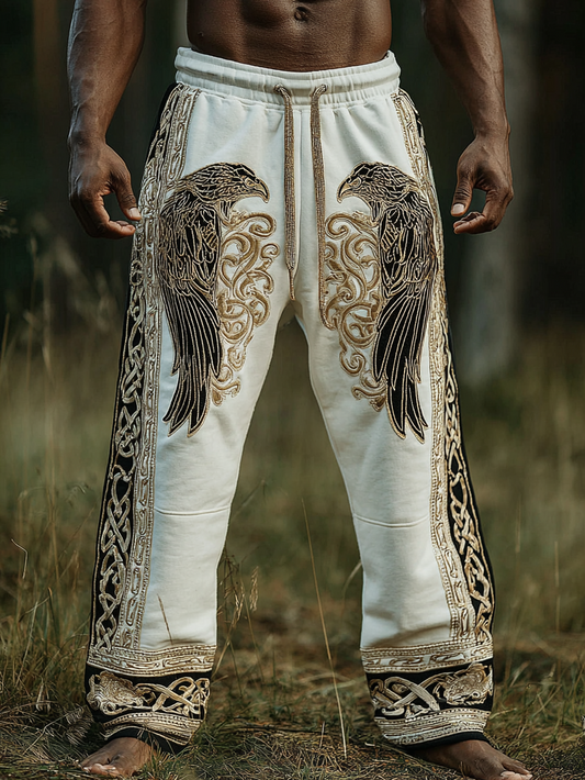 Men's Viking Nordic Rune Golden Raven Odin Totem Sports Pants