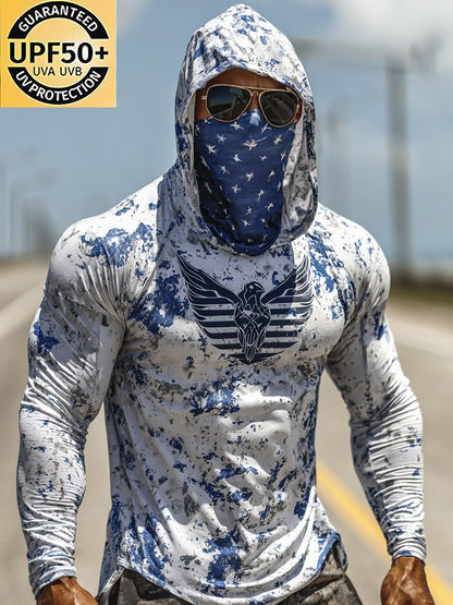 Men's Navy Outdoor Sun Protection Breathable Hooded Long-Sleeved Sunscreen Shirt