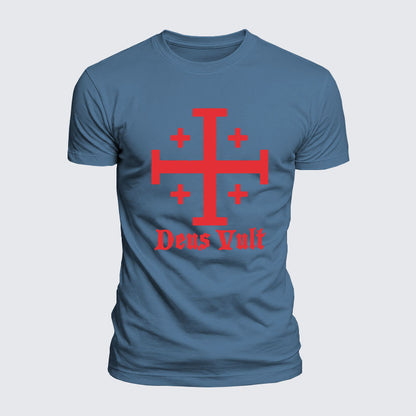 Luxe Mercerized Cotton Tee - Jerusalem Cross Deus Vult