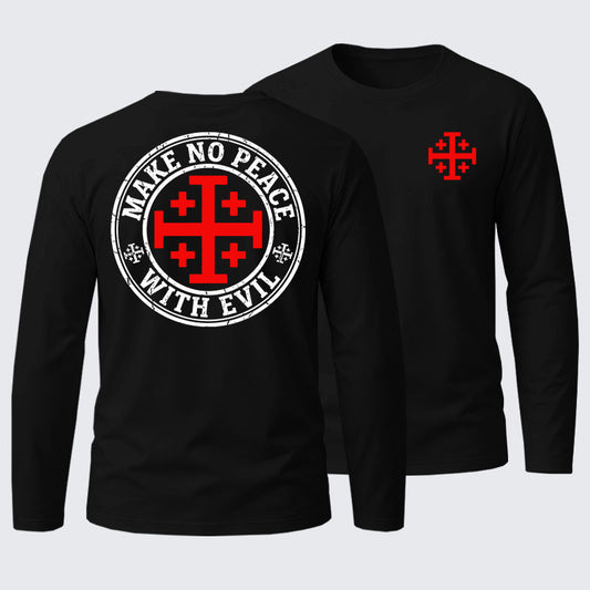 Make No Peace with Evil Knight Templar Jerusalem Cross Cotton Long Sleeve T-Shirt