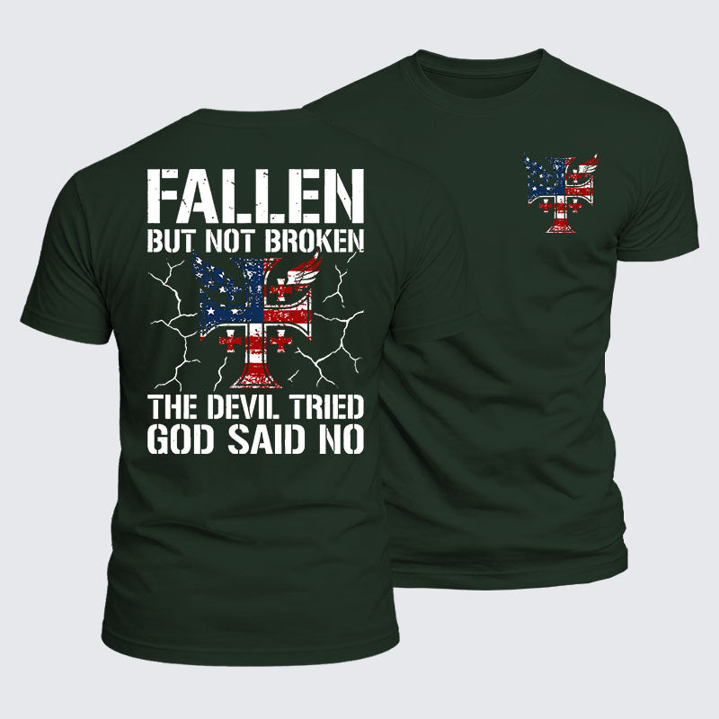 Luxe Mercerized Cotton Tee - Fallen But Not Broken The Devil Tried God Said No
