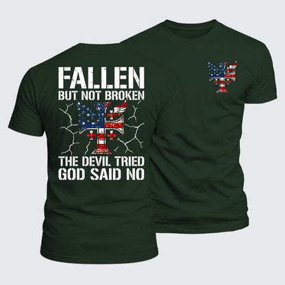 Luxe Mercerized Cotton Tee - Fallen But Not Broken The Devil Tried God Said No