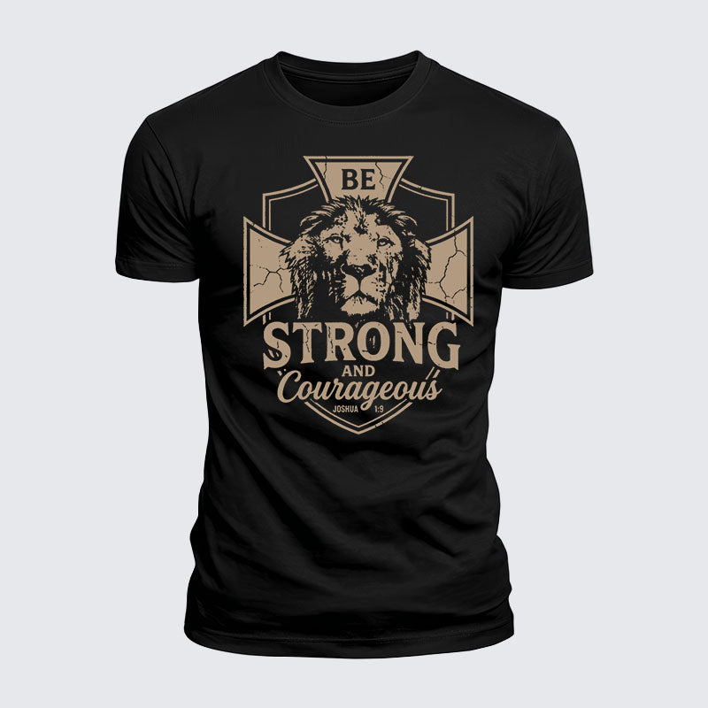 Luxe Mercerized Cotton Tee - Be Strong And Courageous Lion Joshua 1:9