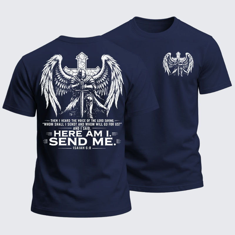 Heavyweight Cotton Tee - Here I Am Send Me Isaiah 6:8 Knight Templar Crusader
