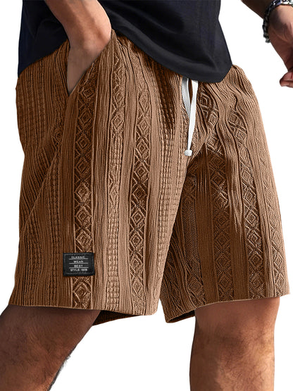 Men's Jacquard Textured Embroidered Logo Casual Shorts