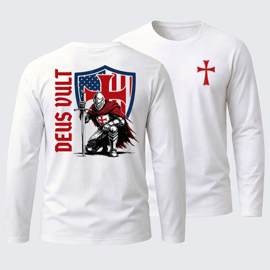 Templar Knight Crusader Deus Vult Cotton Long Sleeve T-Shirt