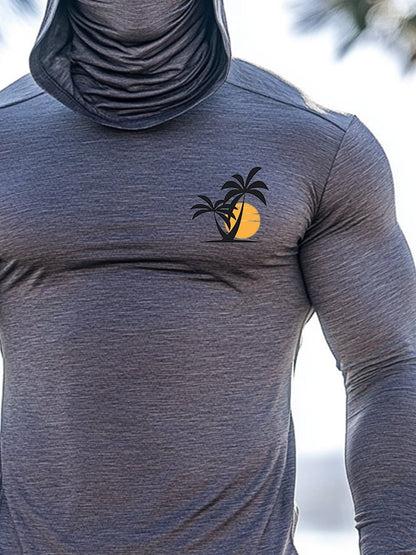 Men's Outdoor Sun Protection Breathable Cool Mask Beach Hooded Sun Protection Long-Sleeved Top