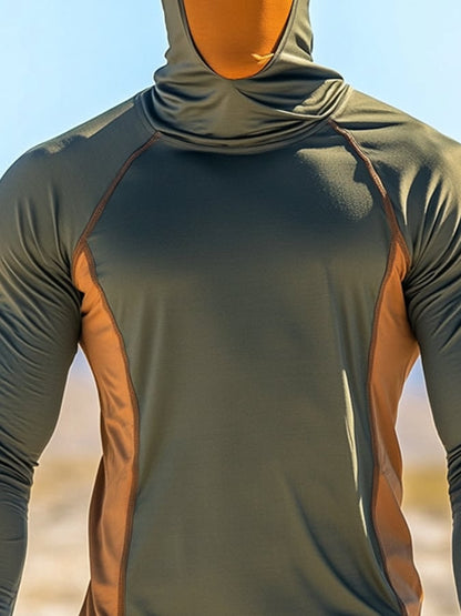 Men's Outdoor Sun Protection Breathable Cool Mask Hooded Sun Protection Long-Sleeved Top