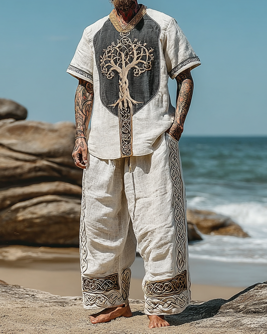 Men's Viking Retro Compass Celtic Style Nordic Linen Pants