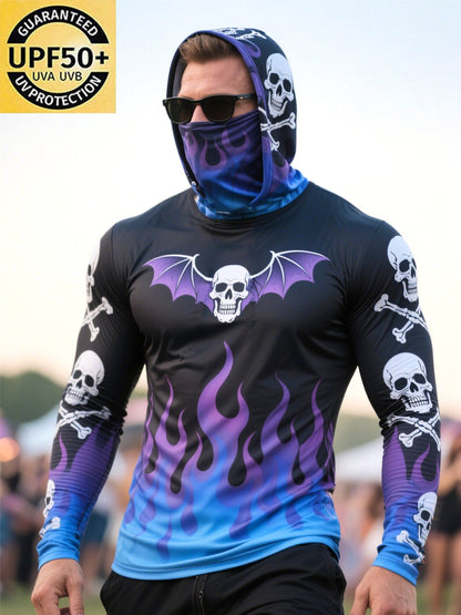 Men's Outdoor Sun Protection Breathable Cool Mask Hooded Sun Protection Long-Sleeved Top