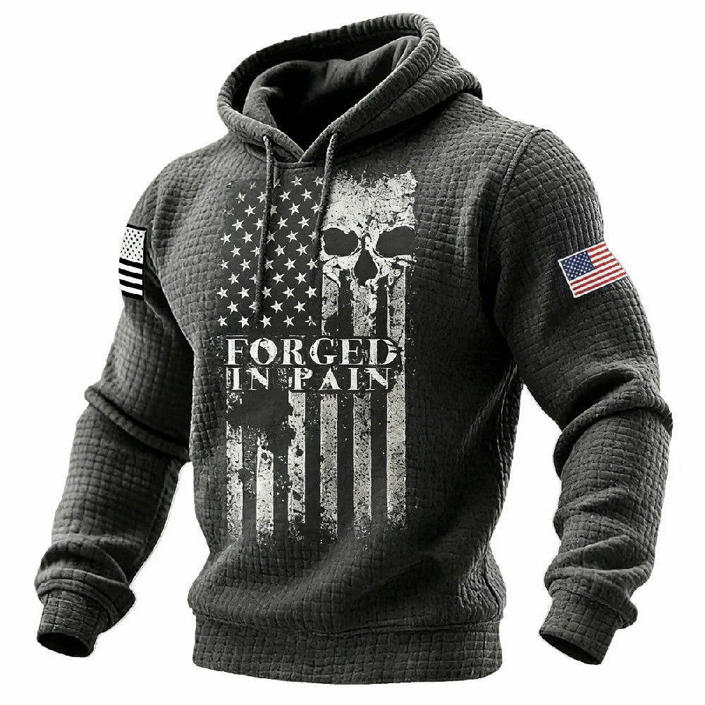 Viking skull American street casual waffle knit hoodie