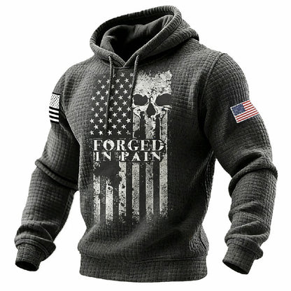 Viking skull American street casual waffle knit hoodie